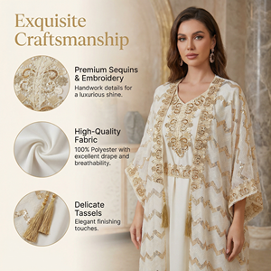 ชุดอาบายะแบบเปิดสองชิ้น ดีไซน์หรูหราสำหรับผู้หญิง แขนเสื้อคิโมโน เหมาะสำหรับงานเฉลิมฉลอง สไตล์เรียบร้อย รับผลิตแบบ OEM - Product Image 3