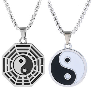 Collana con Ciondolo Yin Yang in Acciaio Inossidabile Smaltato Nero Stile Retrò, Gioielli Tai Chi Gossip in Stile Cinese per Uomo e Donna - Product Image 3