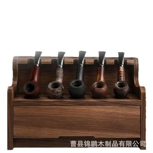 Estante de Almacenamiento para Pipas de Madera, Exhibidor de Madera Sólida con Cajón para Colección de Pipas de Tabaco, Organización de Escritorio - Product Image 1