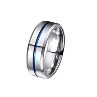 Bagues en tungstène de 8mm pour hommes, bagues de mariage à rainure centrale bleue polie, bague de fiançailles classique en acier inoxydable à la mode pour
