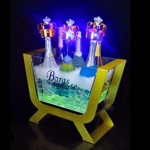 Boîte de nuit de haute qualité personnalisée métal luxe doré whisky vin baril de glace LED Champagne seaux à glace bacs à boissons avec support - Product Image 5