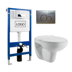 Ensemble complet de toilettes suspendues en céramique sans bride avec siphon en P pour vente en gros - Product Image 3