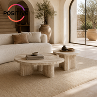 Ensemble de tables basses en travertin naturel, rondes, irrégulières, modernes, minimalistes, meubles de salon, villa, hôtel, OEM, vente en gros