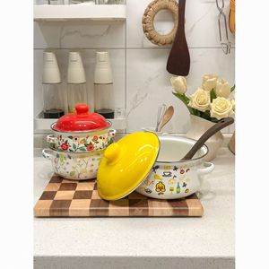 Marmite en émail compatible avec les plaques à induction pour usage domestique, antiadhésive, en métal, pour soupes, braisages, cuisson au four et lait, avec couvercle, pour le commerce international - Product Image 4