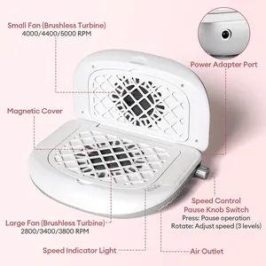 Collecteur de poussière d'ongles pliable 90. Extracteur de poussière pour ongles double face à double ventilateur sans balais pour salon de manucure et usage personnel - Product Image 5