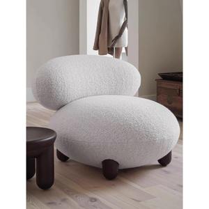Minimalist Modern Solid Wood Lounge Chair Cream Lamb Wool Single <b>Sofa</b> Chair Comfortable Living Room Bedroom Use - Product Image 1