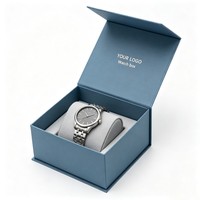 Fournisseur en gros de boîtes d'emballage pour montres intelligentes, boîte à montre en papier recyclable avec coussin, boîte à montre bleue de luxe