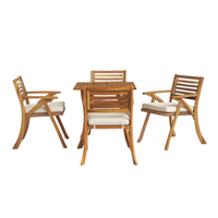 Ensemble de table à manger carrée en bois d'acacia moderne et résistant aux intempéries pour 4 personnes - Ensemble de salle à manger d'extérieur avec 1 table et 4 chaises