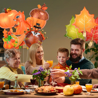 Feuille Ballon Forêt Fête Thanksgiving Feuille De Citrouille Pomme De Pin Feuille D'érable Noisette Écureuil Turquie Paille De Maïs Figure Humaine