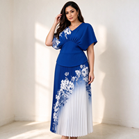 Gaun Kasual Wanita Bahan Woven, Model V-neck Wrap dengan Ikat Samping, Cetakan Bunga Asimetris Warna-Blok, Gaya Islam