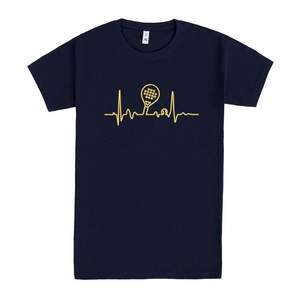 Camiseta Electropadel Azul Marino y Dorado con Diseño de Latido de Corazón, Unisex, Talla M para Adultos - Product Image 1