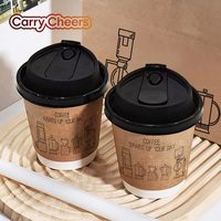 Gobelet en papier kraft jetable écologique avec logo imprimé personnalisé, 8 oz, 10 oz, 12 oz, avec couvercle pour boissons chaudes à emporter