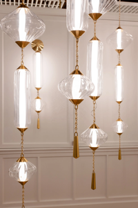 Lámpara Colgante Moderna de Diseño Americano <span class=keywords><strong>Fiorello</strong></span> con Pantalla de Vidrio Acanalado Transparente, Lámpara de Techo de Latón Antiguo para Villa - Product Image 4
