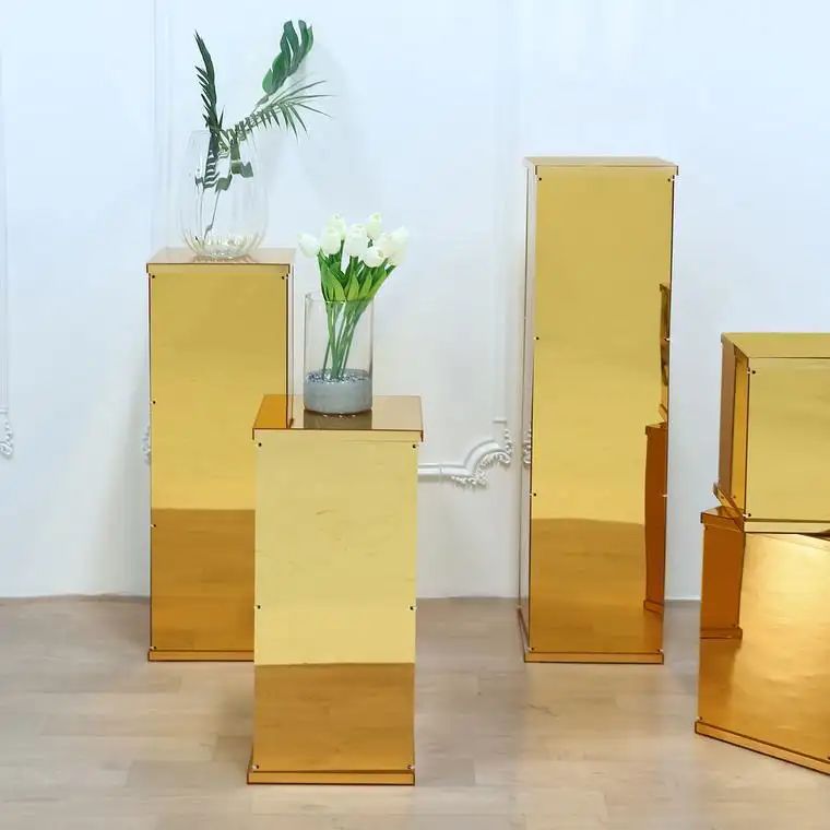 Yageli custom size Gold Mirror Finish Acrylic Pedestal Stand Risers Column Pillar for event and party