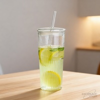 Tasses à paille en verre à haute teneur en borosilicate avec couvercles 20OZ gobelet en verre café glacé eau Smoothie tasses en verre gobelet eau de café glacé