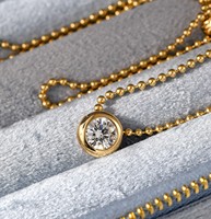 1CT Bezel Setli Laboratuvar Elması Kolye Minimalist Klasik Kabarcık Boncuklu Gerdanlık 14 Ayar Som Altın IGI Sertifikalı El Yapımı