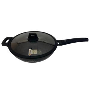 Wok antiadhésif FOURM 32CM avec couvercle en verre, revêtement <span class=keywords><strong>GREBLON</strong></span> 3 couches en granit, aluminium moulé, fond en acier inoxydable, induction, 5,5L - Product Image 1