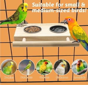 Nuovo modello per bere acqua e mangiare cibo moderno ecologico alimentatore per uccelli in legno con posatoi in acciaio inox - Product Image 2