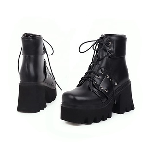 Zapatos de tacón alto y grueso para mujer, botines de plataforma con remaches personalizados con patrón de piedra, 2021 - Product Image 3