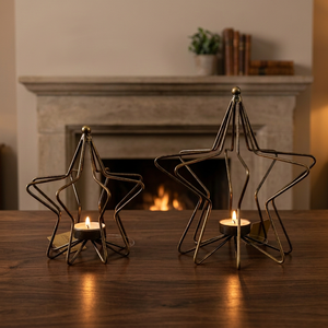 Sonnet Decor Iron <b>Star</b> Tea <b>Light</b> Holder Set Heat Resistant Handmade Christmas Home Decoration Elegant Candle Holder Model 2121 - Product Image 4