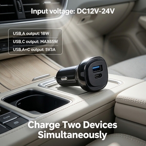 Cargador de Coche Dual USB de Fábrica con Protocolo Dual QC PD, 18W USB-A y 65W Tipo C para Android, Cámara de Coche, <span class=keywords><strong>iPhone</strong></span>, Adaptador de Corriente para Coche - Product Image 1
