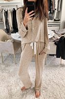Ensembles de pyjamas pour femmes, manches longues, cordon de serrage, vêtements de nuit longs, pyjamas doux, ensemble de détente