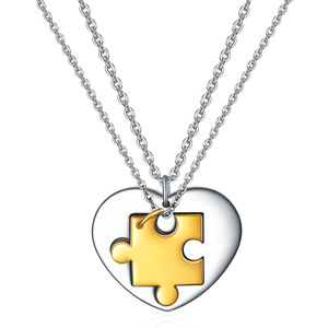 <span class=keywords><strong>Casse</strong></span>-tête en acier inoxydable tendance et élégant Collier de couple minimaliste en forme de cœur Chaîne à maillons unique pour femmes et hommes - Product Image 4