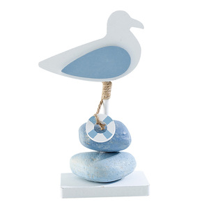 Ornement d'oiseau en bois de style méditerranéen, 2 pièces, design en pierre grise pour la décoration du salon - Product Image 4