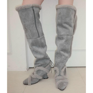 Bottes longues de haute qualité avec fourrure et cuir intégrés, bottes de neige pour femmes, hiver avec velours épais et bottes en coton à tige haute - Product Image 3