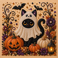 Vente en gros : Kit de peinture diamant DIY Halloween effrayant fait main, avec autocollants, motifs Citrouille, Fantôme, Chat, Corbeau, sur toile et cadre en panneau de densité