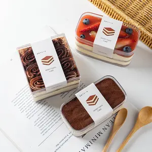 Boîte d'emballage de dessert tiramisu au chocolat en plastique dur transparent personnalisé boîtes de tranches de gâteau de bonbons de mariage de biscuits