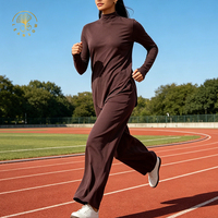 Survêtement islamique pour femme, personnalisable en usine, avec pantalon long à taille ajustable et haut à col mi-haut, séchage rapide, pour le sport
