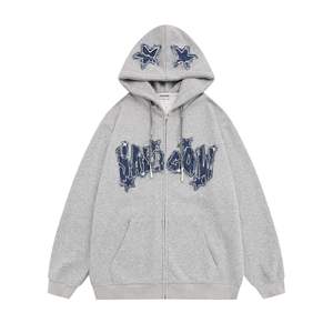 Sudadera con capucha extragrande SA2607 de estilo urbano, de poliéster y algodón grueso, con logotipo 3D personalizado, efecto vintage desgastado, cremallera, estampado y parche bordado. - Product Image 4