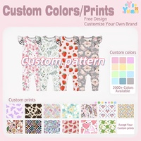 Combinaison/Barboteuse Personnalisée pour Bébé Fille, Faible MOQ, OEM/ODM, Manches Volantées, Imprimé Floral, Combinaison pour Nourrisson, Logo Personnalisé, Tenue pour Nouveau-né