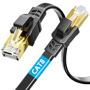 Câble Ethernet plat Cat8 SFTP, conducteur en cuivre nu 30AWG, connecteur RJ45, noir et blanc, 1M 2M 3M 5M 10M 15M 20M 30M, câble réseau - Product Image 2