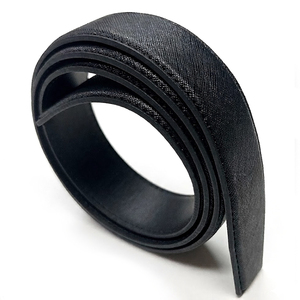 Sangle de ceinture en cuir de vachette Saffiano noir/marron fabriquée en Corée AT-33-110, 33 mm x 110 cm, pour boucle à cliquet, sans boucle, OEM personnalisé - Product Image 2