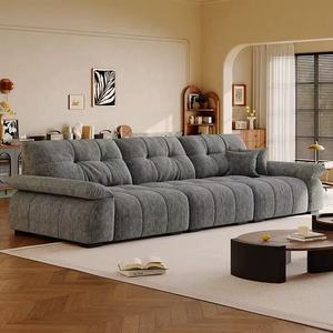 Sofá de tela de cuero de fila recta estilo crema de lujo ligero moderno Simple sala de estar pequeño apartamento elefante oreja sofá seccional - Product Image 1