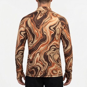 Chemise de pêche à manches longues pour homme, imprimé marbré orange et marron, séchage rapide, UPF 50, 100% polyester - Product Image 3