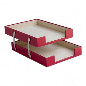 Double Leather <b>Document</b> Tray Desk Organizer and Office Accessories <b>File</b> Trays Office Supplies Organizer - Product Image 5