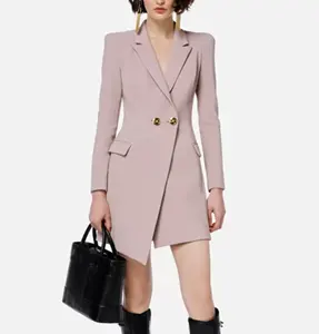 Custom Oem By Tech Pack Sketch Formal Ladies Blazers Luxury Blazers For Women 2022 Winter Asymmetrical With Long Coats Dress