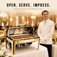 Chauffe-plat professionnel en acier inoxydable à couvercle roulant, alimenté au gaz, pour buffets, hôtels, fêtes, mariages, banquets, traiteur extérieur, vente en gros