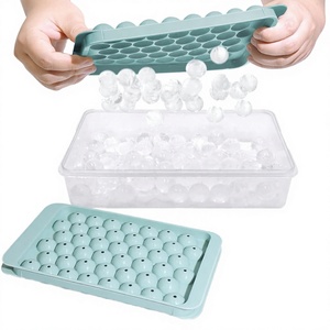 2-Layer <b>Ice</b> Cube Tray Lid Bin <b>Pop</b> Ball Maker Mold Non-Stick PP Heat Resistant 80C Freezer Proof -20C for Household Whiskey - Product Image 1