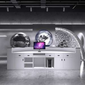 Demi-comptoir de réception personnalisé en acier inoxydable durable au design moderne Spaceman pour hôtels écoles centres commerciaux <span class=keywords><strong>immobilier</strong></span> - Product Image 6