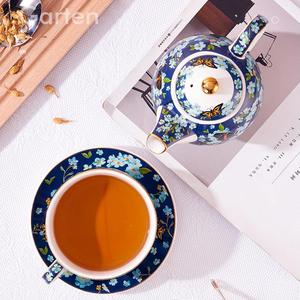 Set teko keramik gaya Eropa dengan Trim emas, 1-Cup teko & cangkir piring untuk pribadi teh sore di RUMAH & kantor - Product Image 5