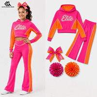 Ensemble de survêtement vert personnalisé par sublimation avec sweat à capuche orné de strass et accessoires pour équipes scolaires et studios de danse