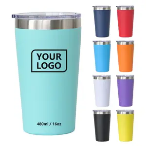 Custom Powder Coated Double Wall Insulated Stainless Steel Tumbler 16oz Thermal Leak Proof Oem Coffee Travel Mug With Lid