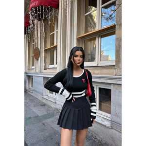 Black Vintage Korean Style <b>Mini</b> <b>Skirt</b> Pleats <b>Ruffles</b> XS Size Spandex Material Print Decoration Short Natural for Spring Dance - Product Image 3