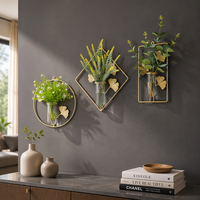 Vase hydroponique mural doré, décoration murale pour salon, accent décoratif pour la maison