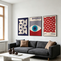 Décoration murale moderne : Ensemble d'art abstrait à motifs géométriques avec cadre en aluminium, affiche sur toile personnalisable pour projets résidentiels et hôteliers