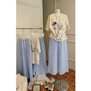 Conjunto Casual con Bordado de Perro x Pantalones Azules Plateados, Muestra Disponible, Patrón de Dibujos Animados, Mezcla de Algodón Tejido + Poliéster - Product Image 1